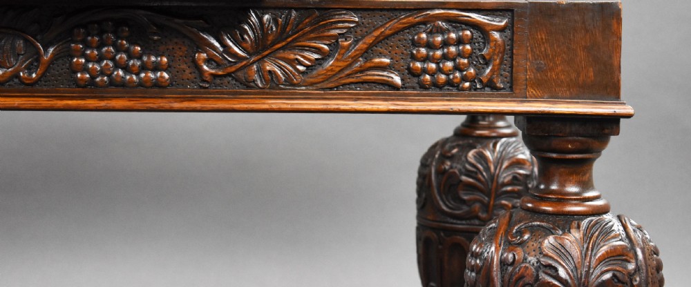 Antique Carved Oak Draw Leaf Table View XII