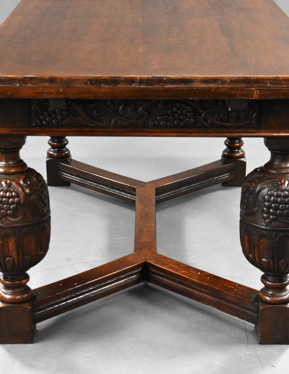 Antique Carved Oak Draw Leaf Table View XVI