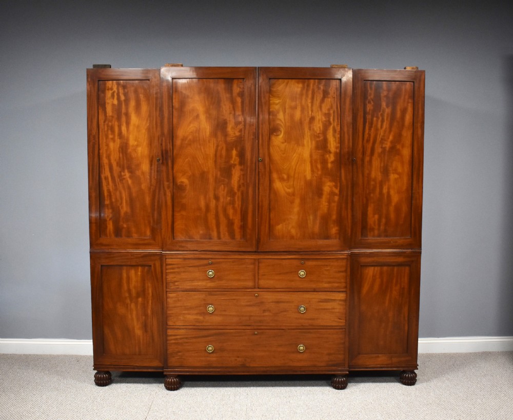 Regency Mahogany Breakfront Four Door Wardrobe View V