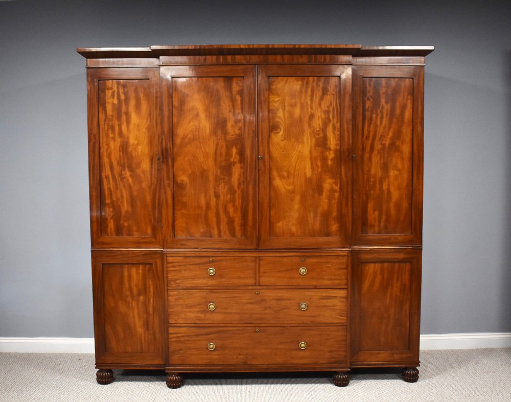 Regency Mahogany Breakfront Four Door Wardrobe View VI