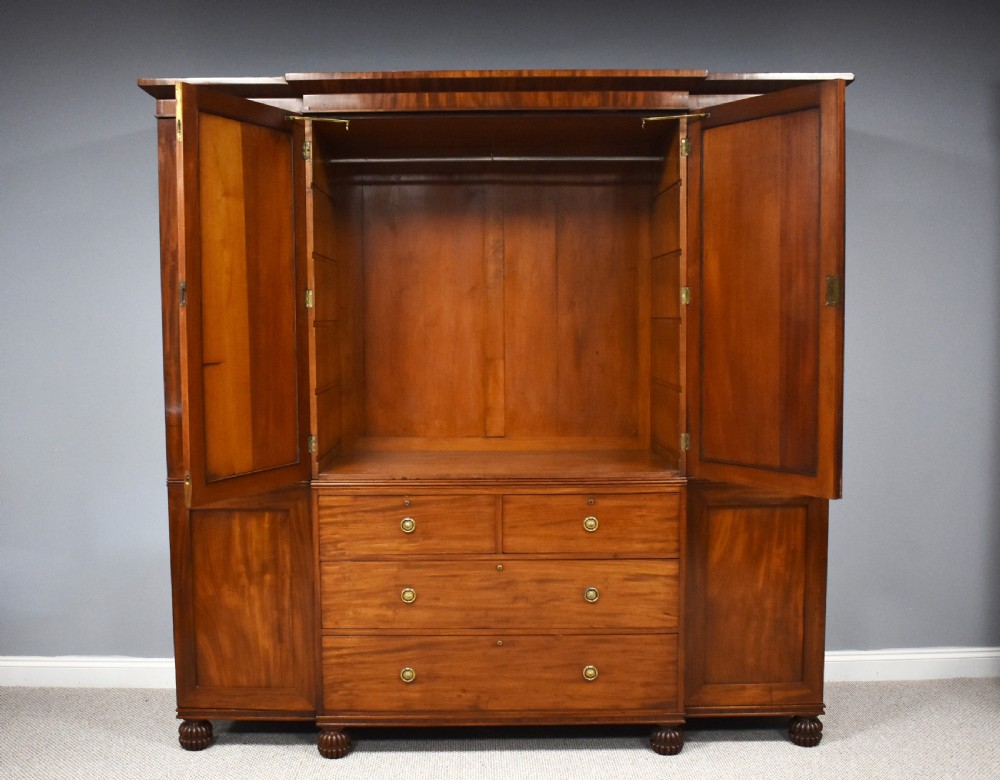 Regency Mahogany Breakfront Four Door Wardrobe View VII