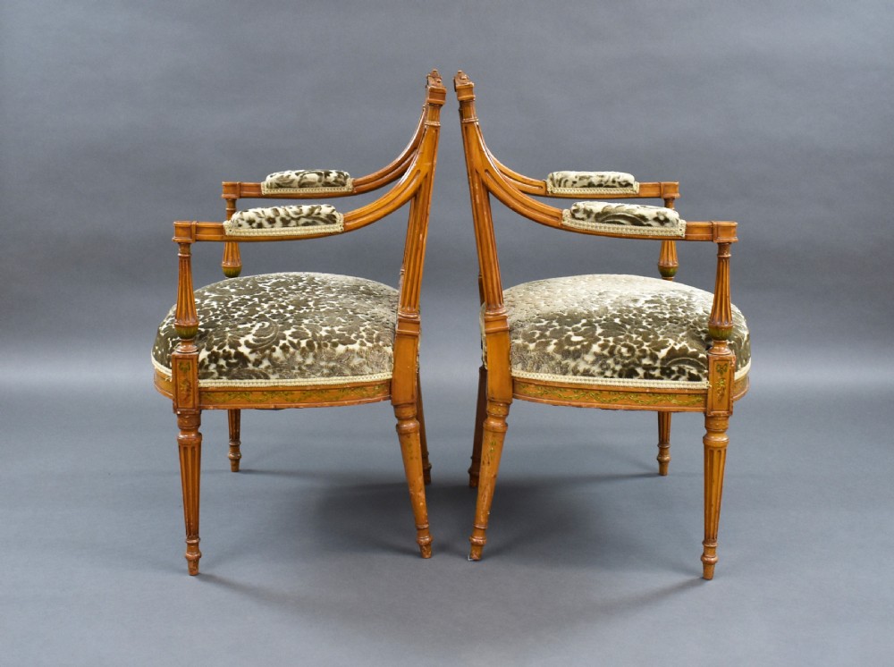Pair of Edwardian Satinwood Hand Painted Armchairs View III
