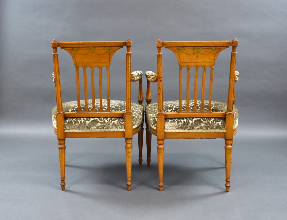 Pair of Edwardian Satinwood Hand Painted Armchairs View IV