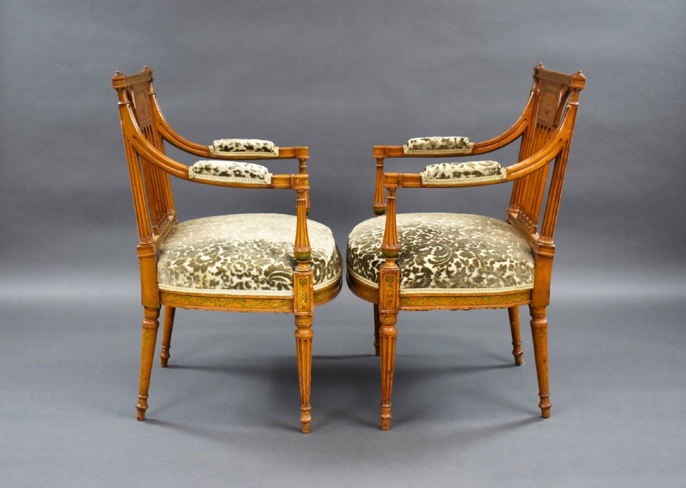 Pair of Edwardian Satinwood Hand Painted Armchairs View V