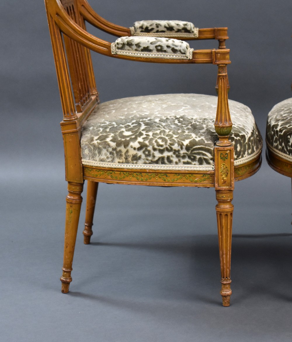 Pair of Edwardian Satinwood Hand Painted Armchairs View VI