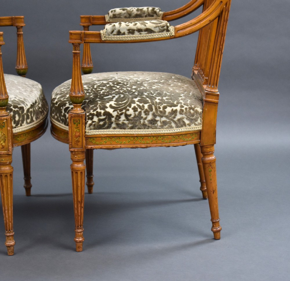 Pair of Edwardian Satinwood Hand Painted Armchairs View VII