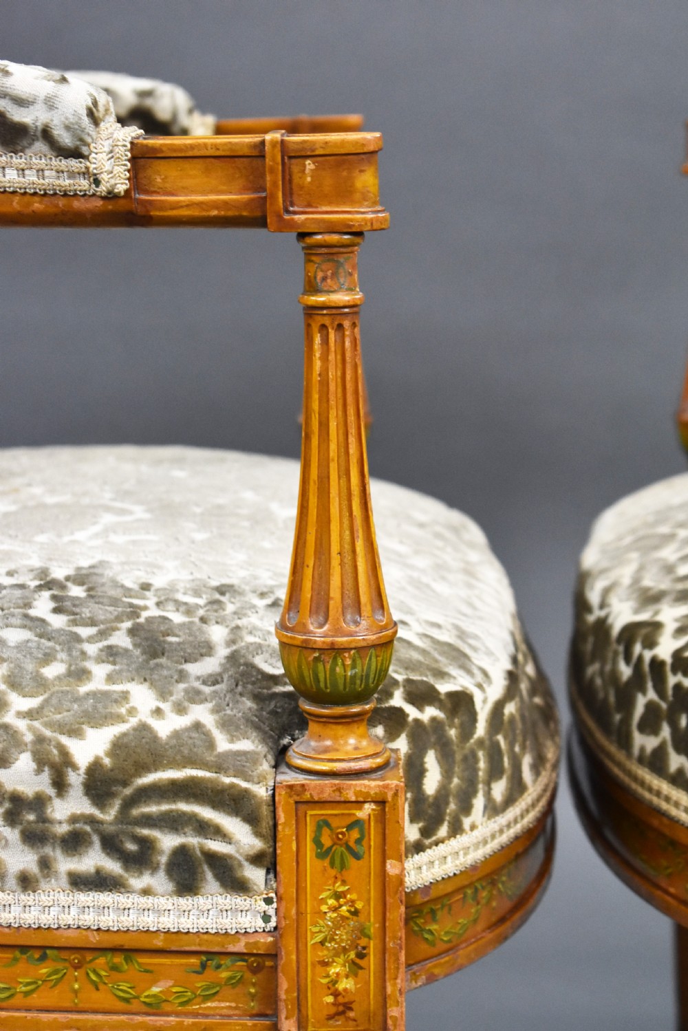 Pair of Edwardian Satinwood Hand Painted Armchairs View VIII