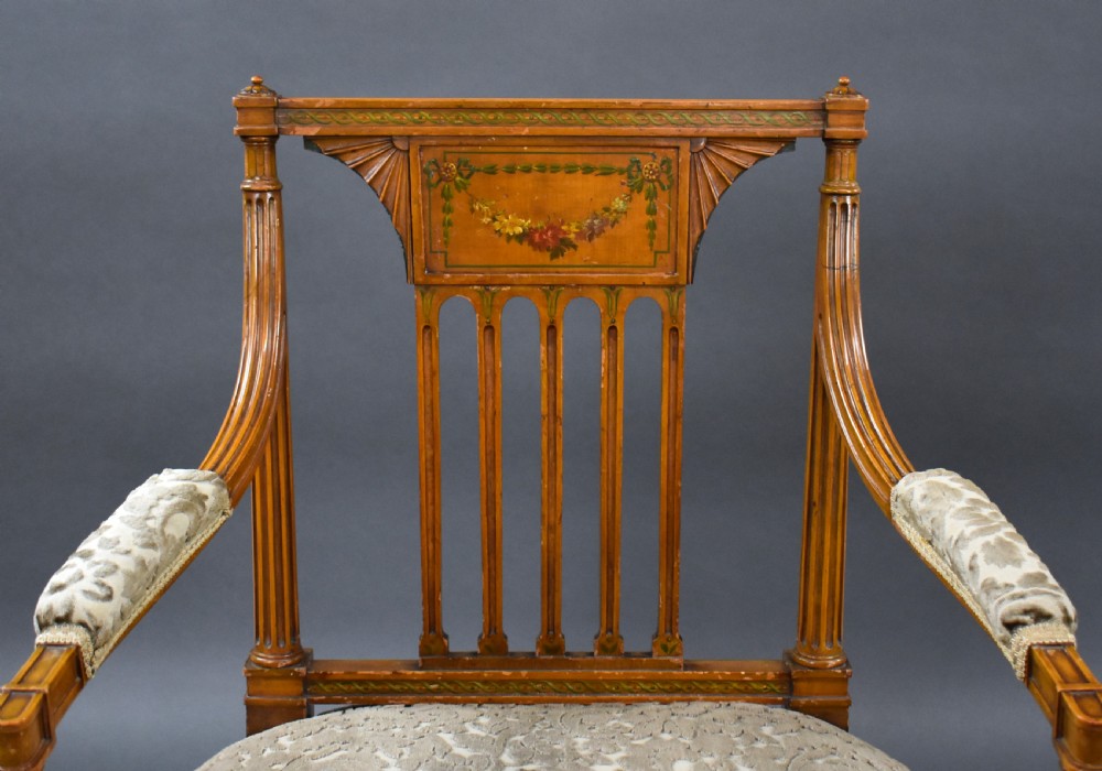 Pair of Edwardian Satinwood Hand Painted Armchairs View XII