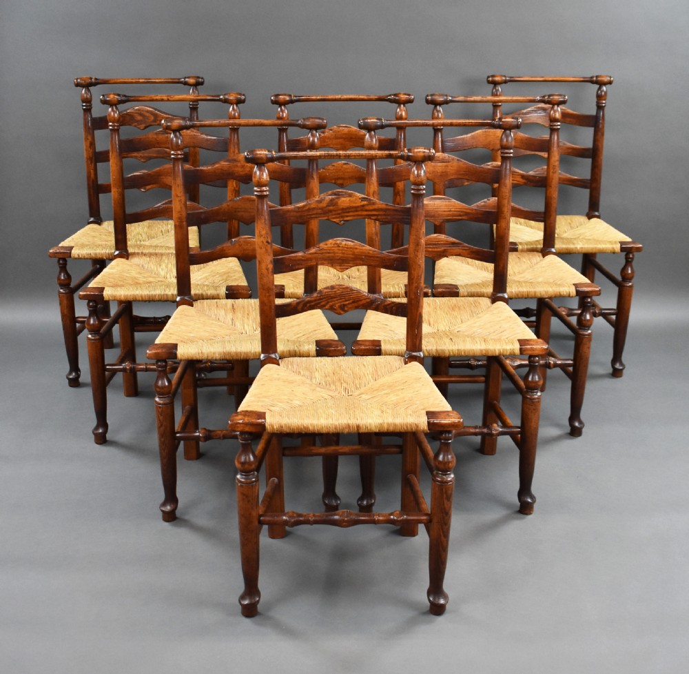 Set of 8 18th Century Style Ladder Back Dining Chairs