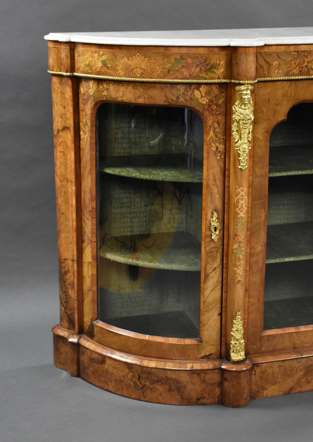 Victorian Burr Walnut & Marquetry Credenza View II