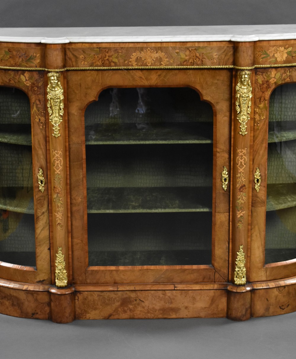 Victorian Burr Walnut & Marquetry Credenza View III