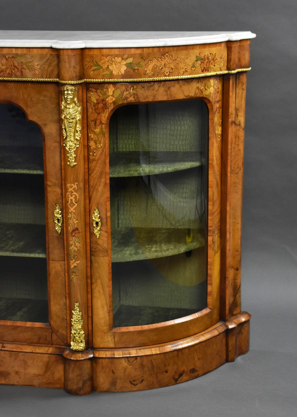 Victorian Burr Walnut & Marquetry Credenza View IV