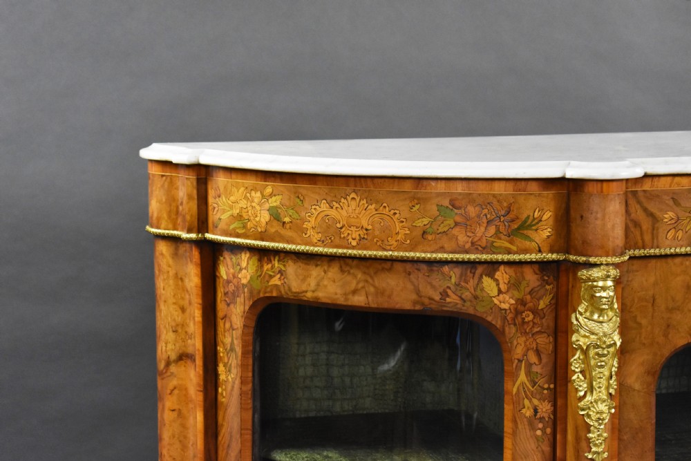 Victorian Burr Walnut & Marquetry Credenza View V