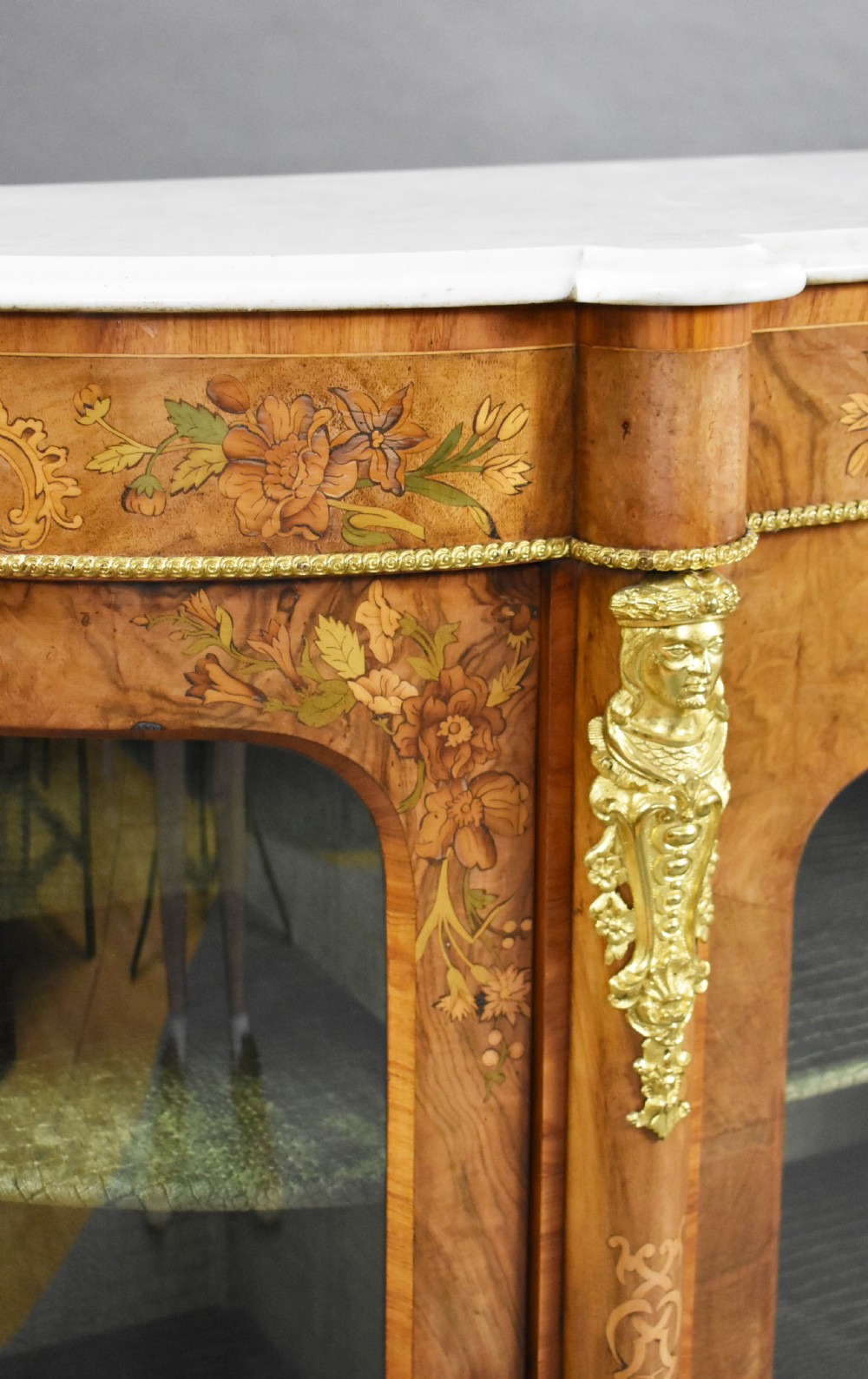 Victorian Burr Walnut & Marquetry Credenza View VI