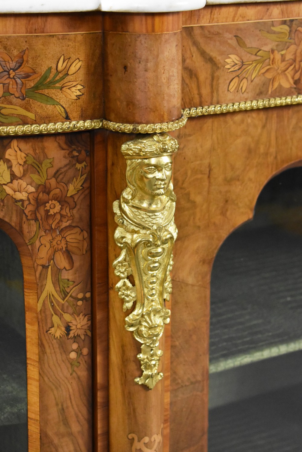 Victorian Burr Walnut & Marquetry Credenza View VII