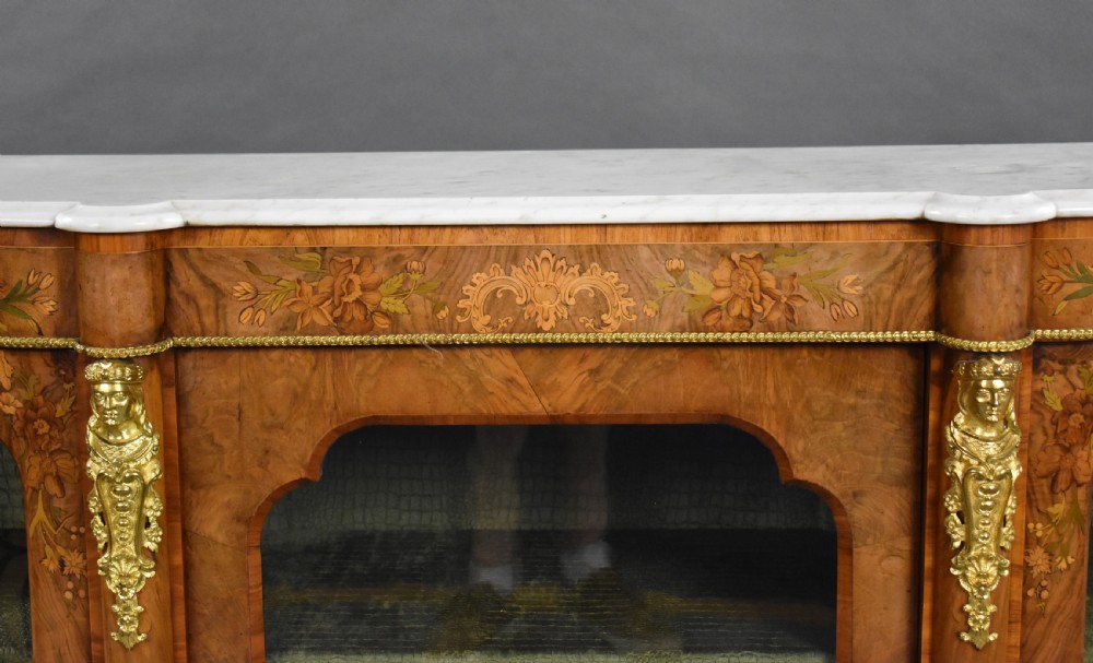 Victorian Burr Walnut & Marquetry Credenza View IX
