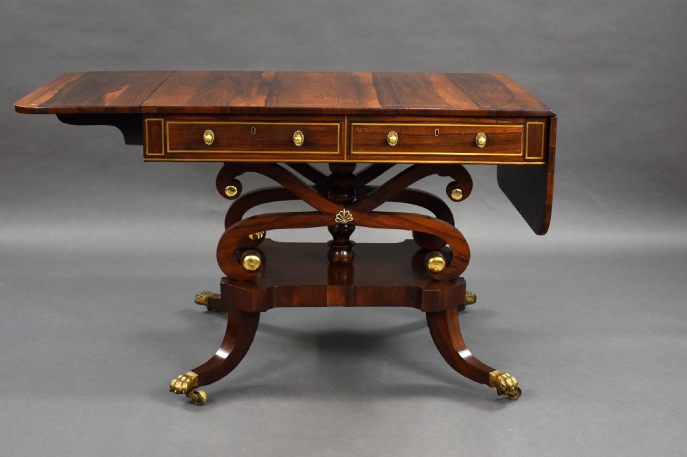 Regency Rosewood Brass Inlaid Sofa Table View IV