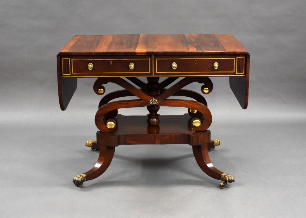 Regency Rosewood Brass Inlaid Sofa Table View VII