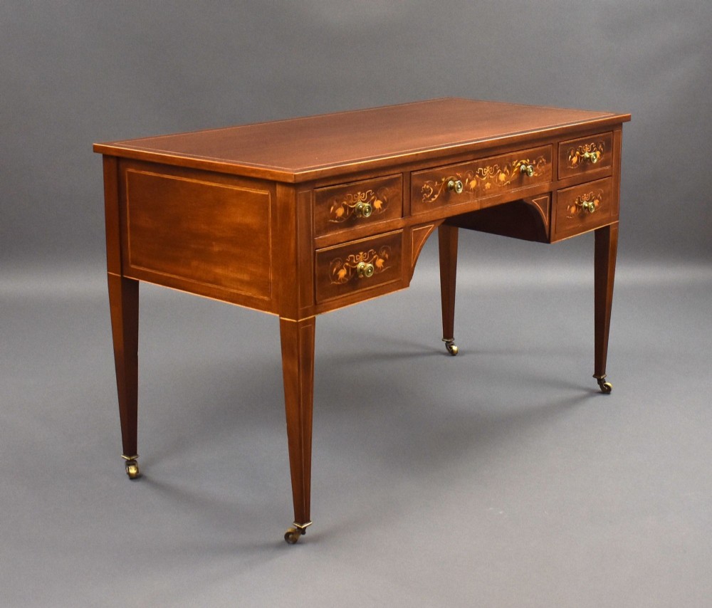 Edwardian Marquetry Inlaid Mahogany Writing Table