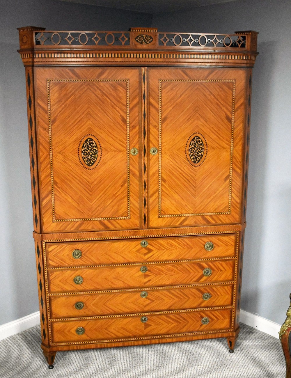 19th Century Dutch Inlaid Secretaire Cabinet