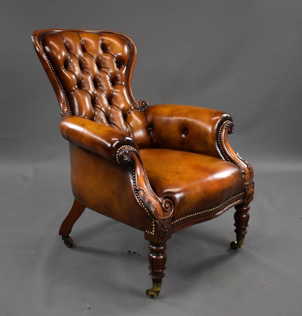 Victorian Walnut Leather Armchair