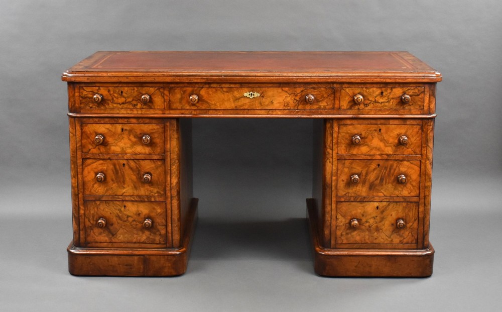 Victorian Burr Walnut Pedestal Desk