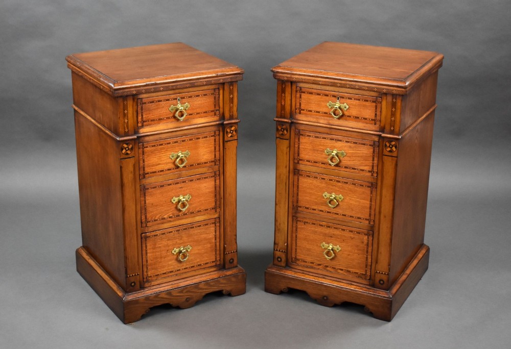 Pair of Victorian Inlaid Pine Bedside Chests