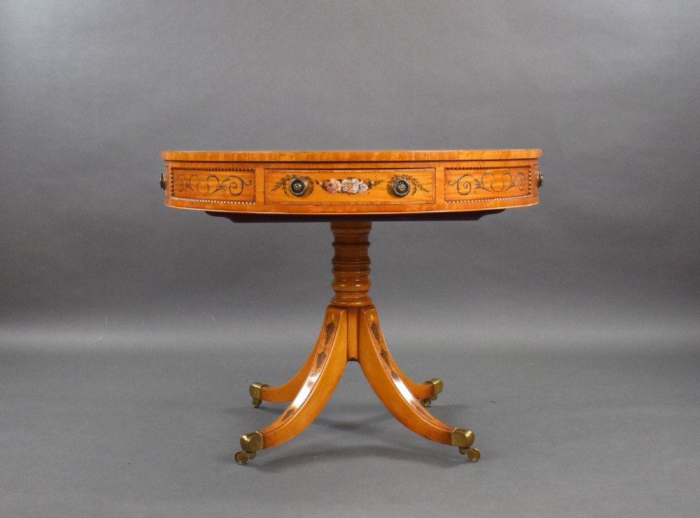 Edwardian Hand Painted Satinwood Drum Table View II