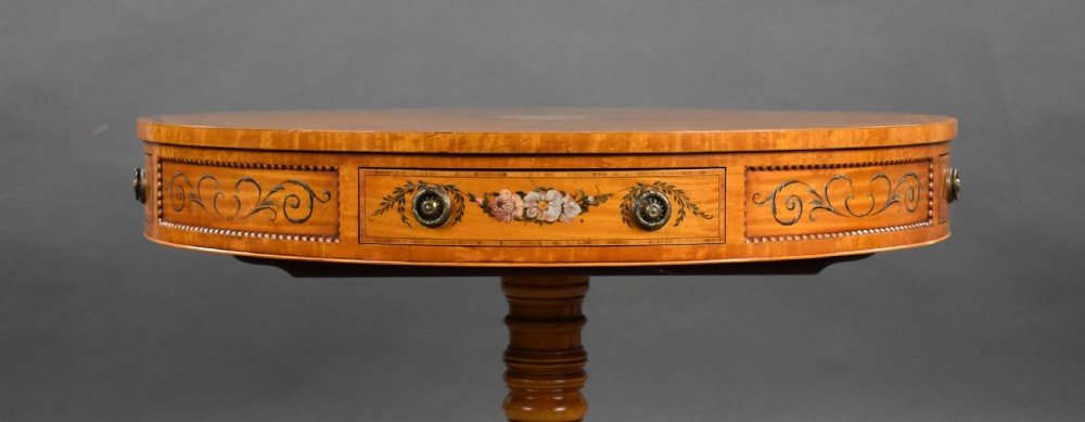 Edwardian Hand Painted Satinwood Drum Table View III