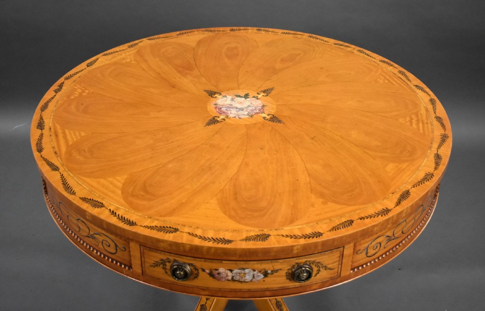 Edwardian Hand Painted Satinwood Drum Table View IV