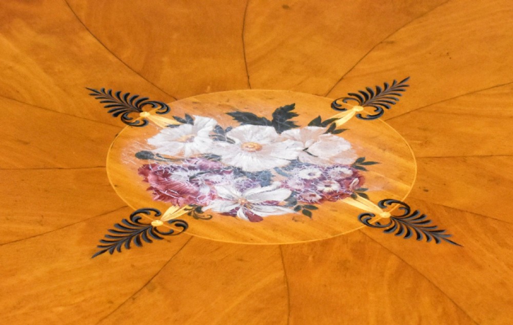 Edwardian Hand Painted Satinwood Drum Table View V
