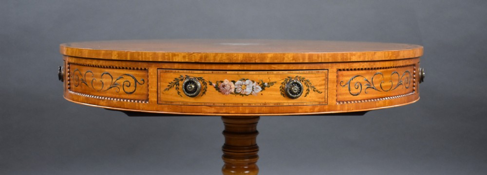 Edwardian Hand Painted Satinwood Drum Table View X