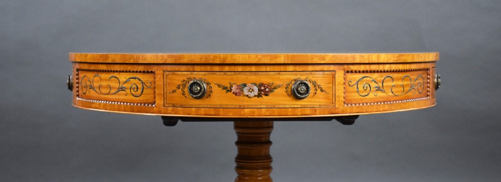Edwardian Hand Painted Satinwood Drum Table View XI