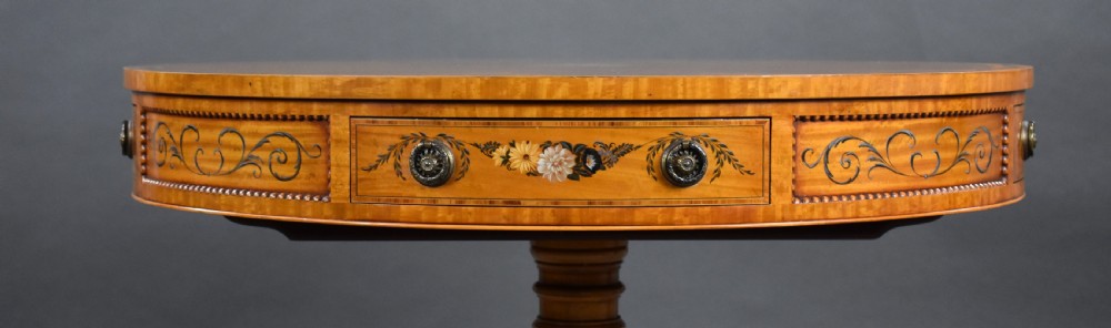 Edwardian Hand Painted Satinwood Drum Table View XII
