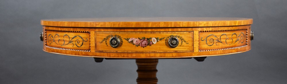 Edwardian Hand Painted Satinwood Drum Table View XIII