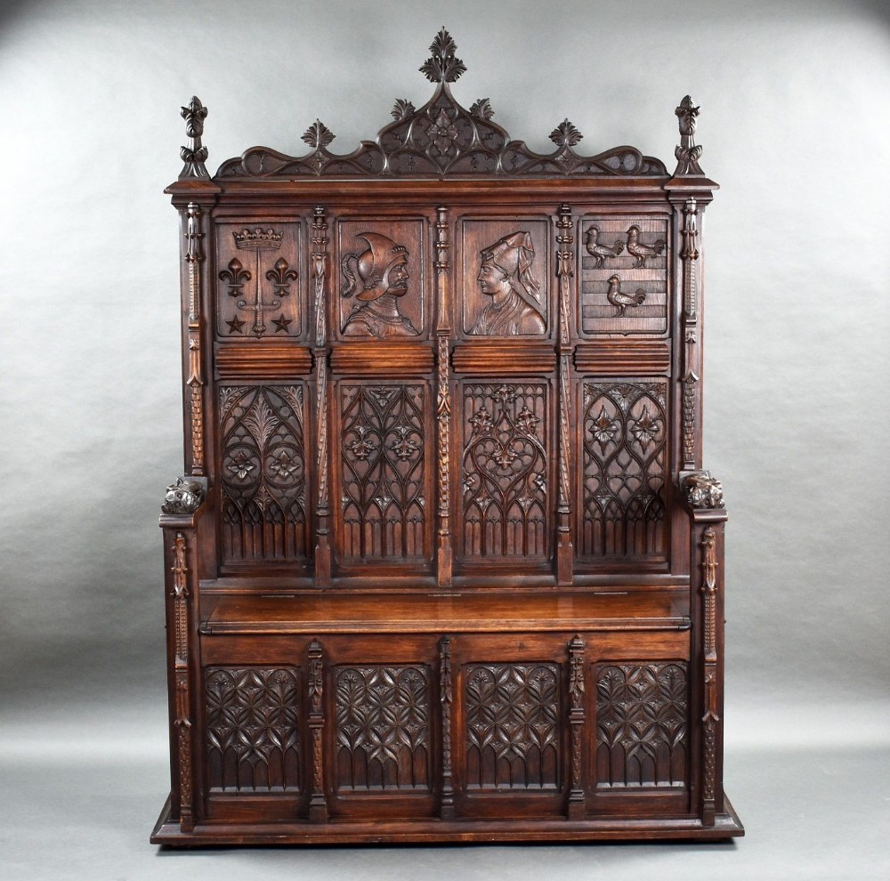 Flemish Oak Carved Settle/bench
