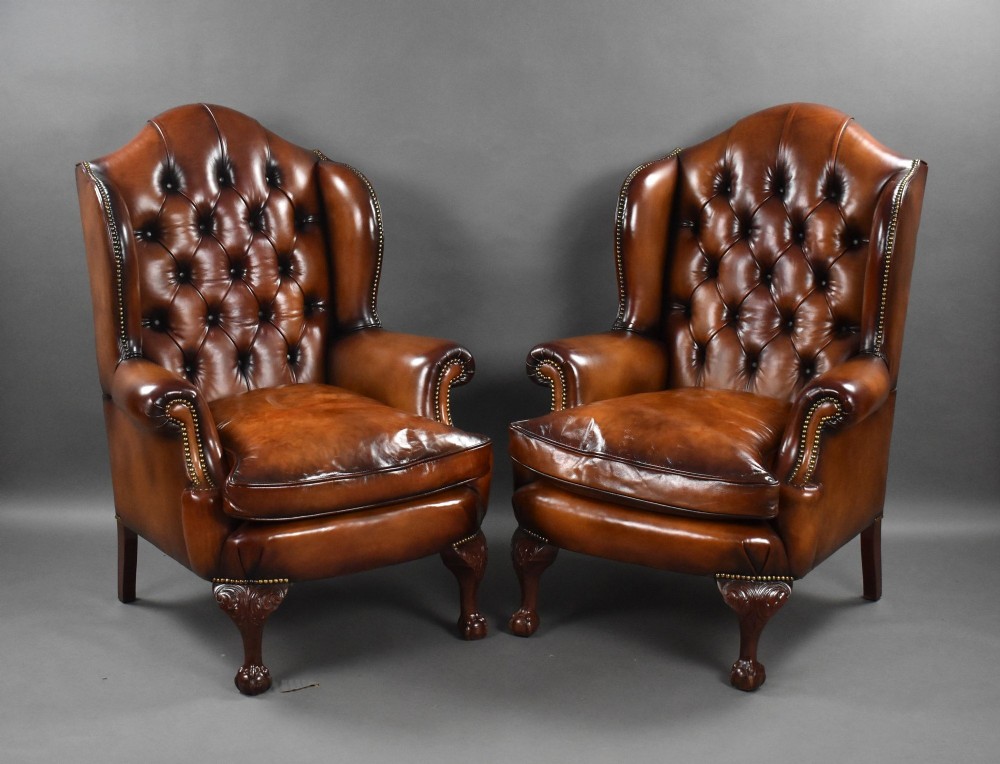 Pair of Leather Wing Chairs