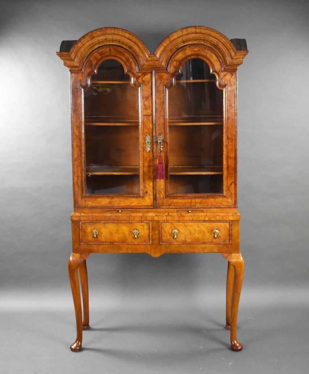 Antique Queen Anne Style Walnut Double Dome Bookcase