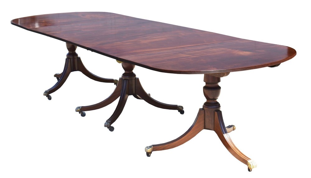 Edwardian Regency Revival Three Pedestal Dining Table