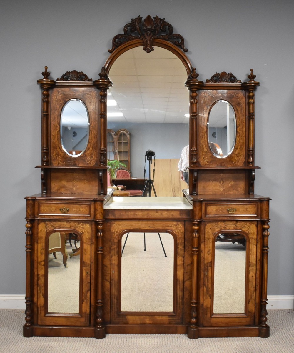Victorian Walnut Inlaid Mirror Back Sideboard
