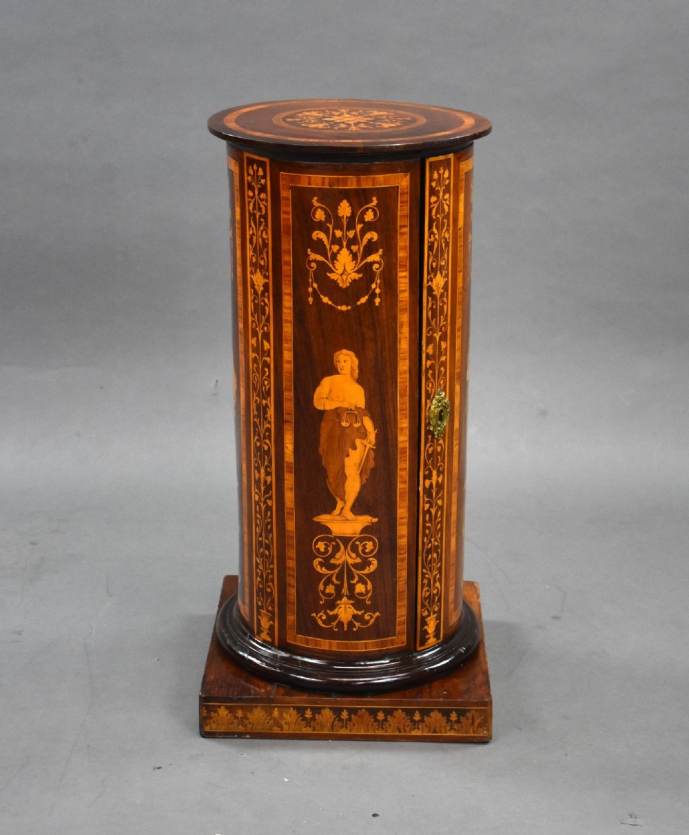 19th Century Italian Marquetry Inlaid Cylindrical Pot Cupboard