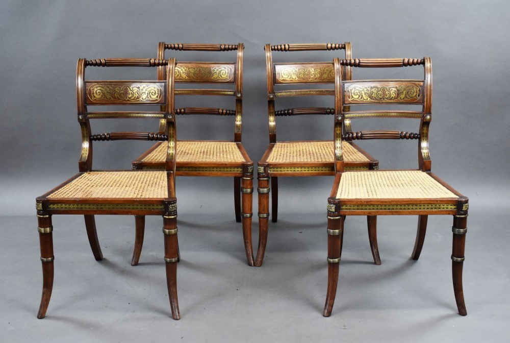 Set of 4 Regency Brass Inlaid Dining Chairs