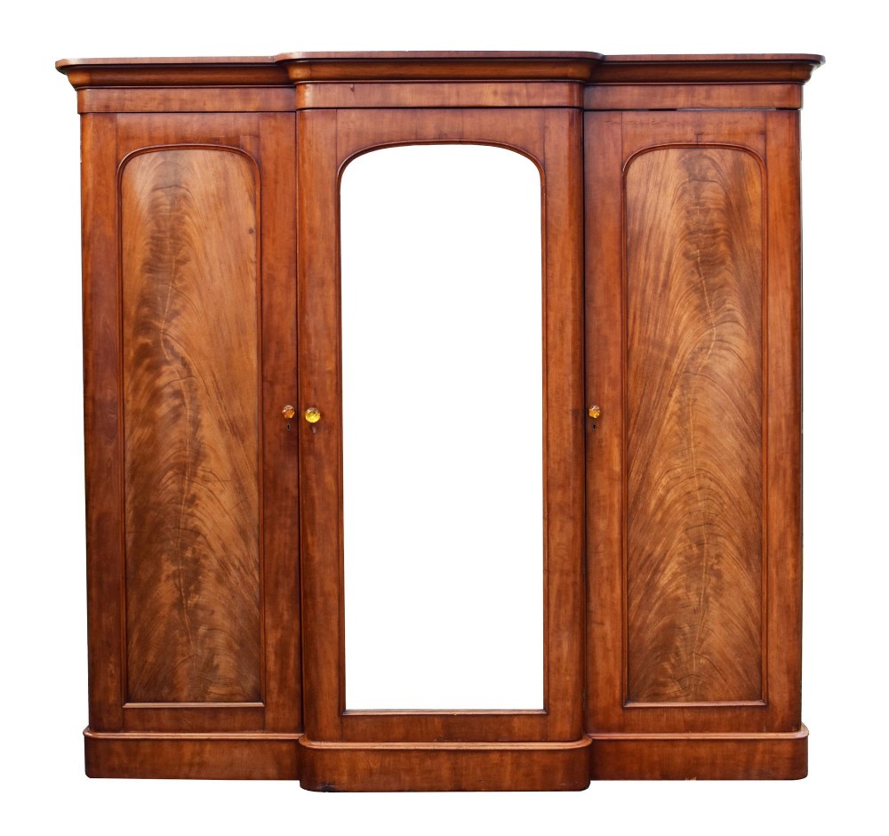 Victorian Flame Mahogany Triple Wardrobe