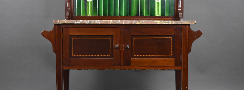 Victorian Mahogany Wash Stand with Marble Top and Tiled Back
 View III