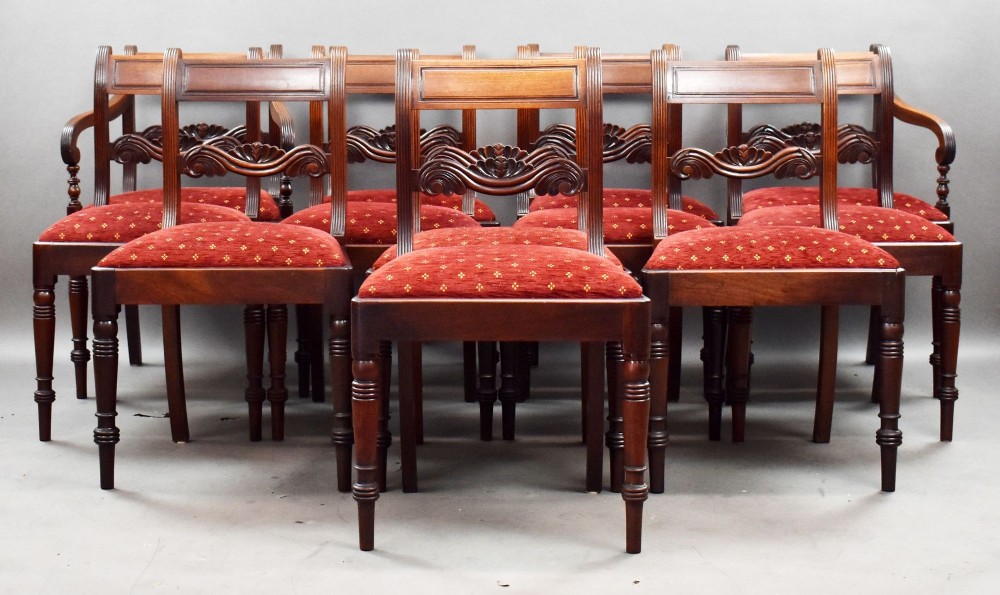 Set of 12 Regency Mahogany Dining Chairs