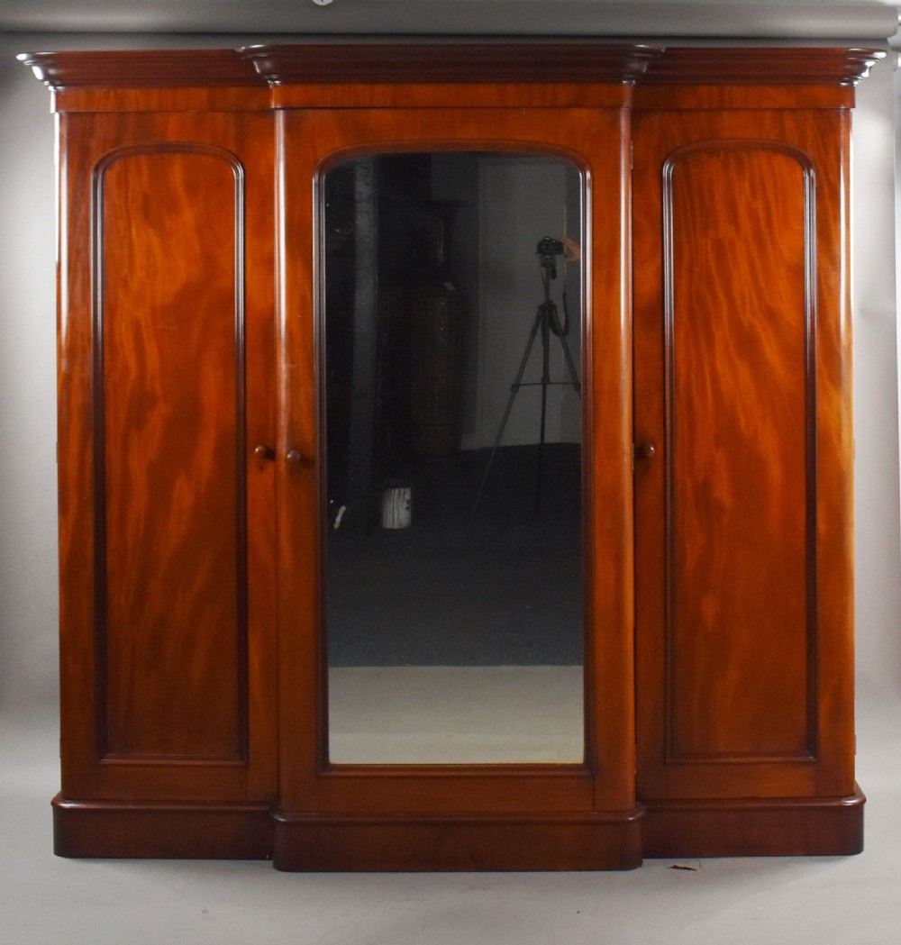 Victorian Mahogany Breakfront Triple Wardrobe
