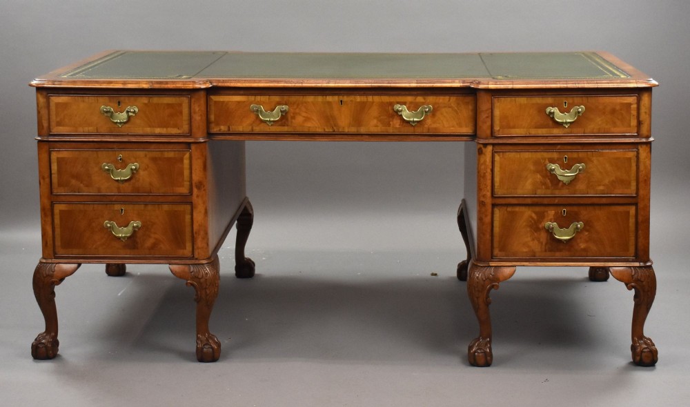 Antique Figured Walnut Pedestal Desk
