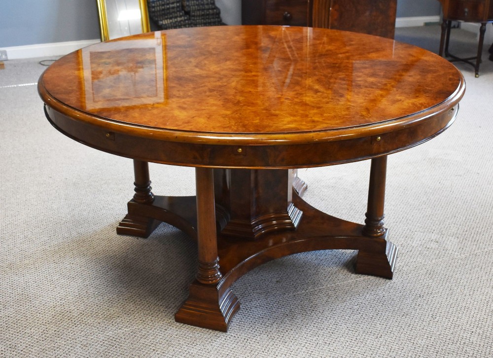 Large Burr Walnut Circular Extending Table