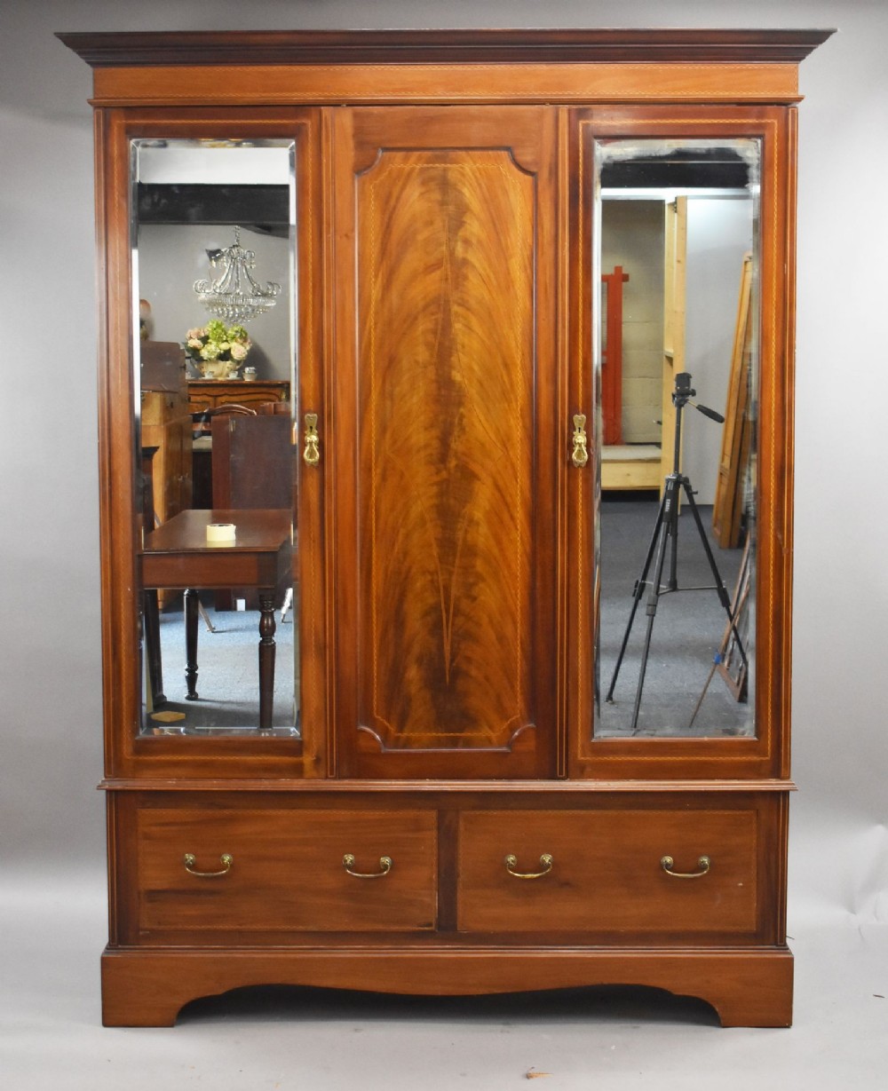 Edwardian Mahogany Triple Wardrobe