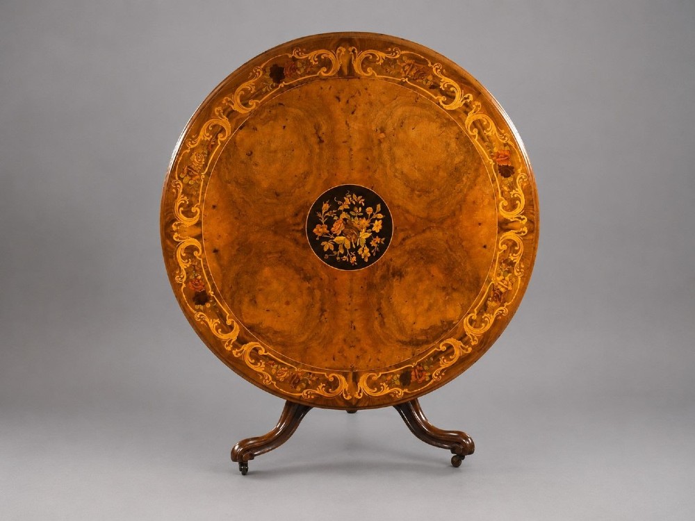 Victorian Burr Walnut and Marquetry Circular Breakfast Table